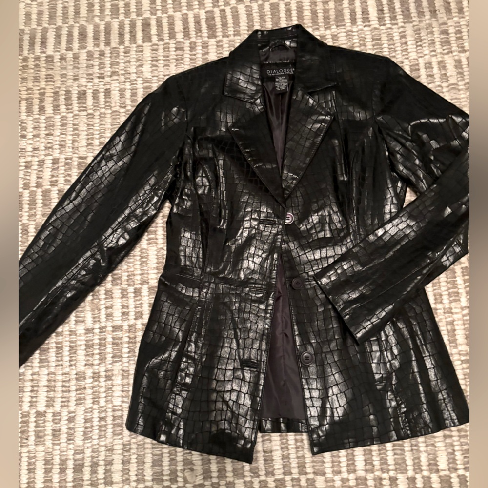 Dialogue Shiny Black Croc-Patterned genuine LEATHER Blazer xs - Picture 2 of 11